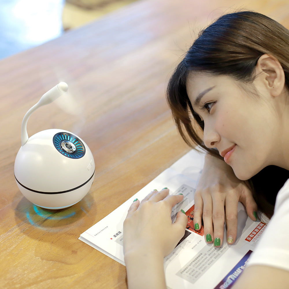 Humidifier Rechargeable 2000mA Built-in Lithium Battery Mini Ultrasonic Aroma Humidifier Diffuser with LED Light Fan